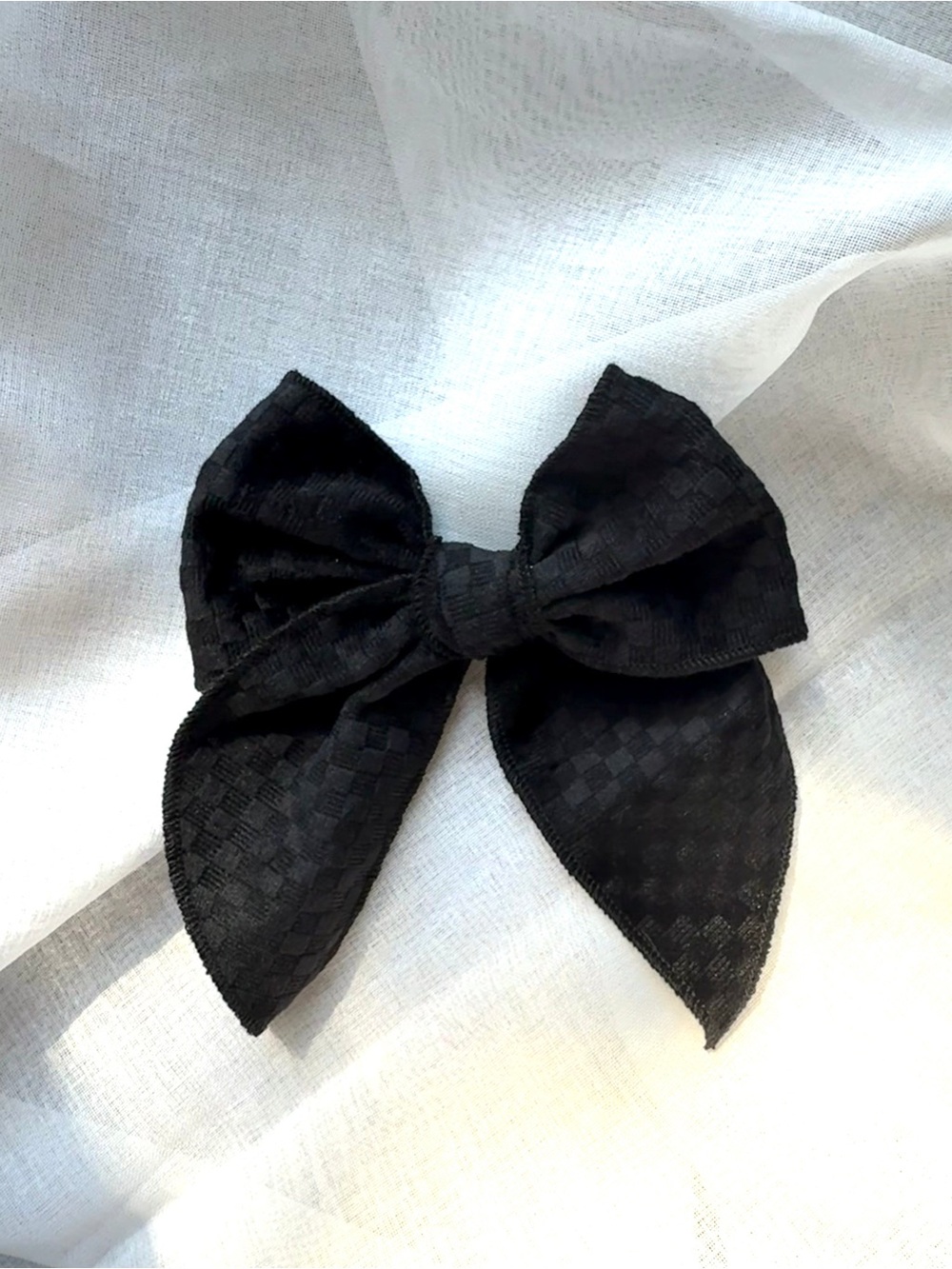Black Velvet Checkered Hair Bow Clip